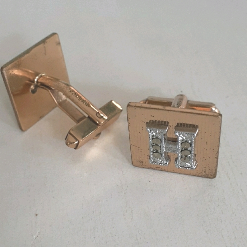 + Vintage gold & silver H cufflinks cuff links